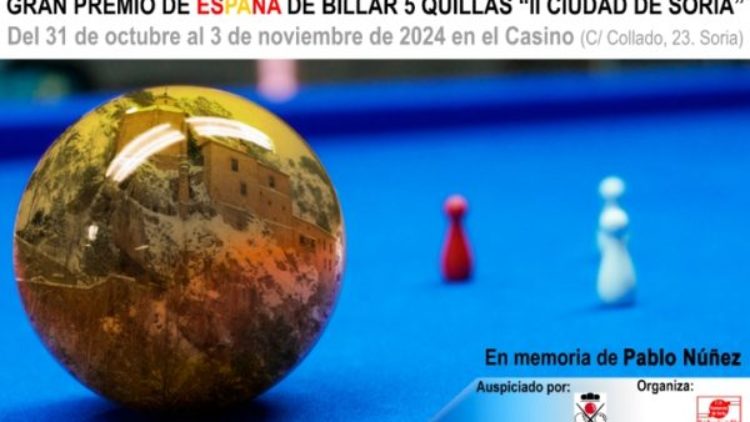 El campeonato de España de billar cinco quillas Ciudad de Soria se celebra en el Casino con 30 participantes